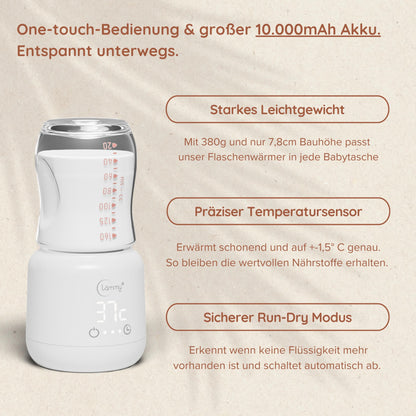 lämmy Flaschenwärmer Baby – akkubetriebener Babyflaschenwärmer