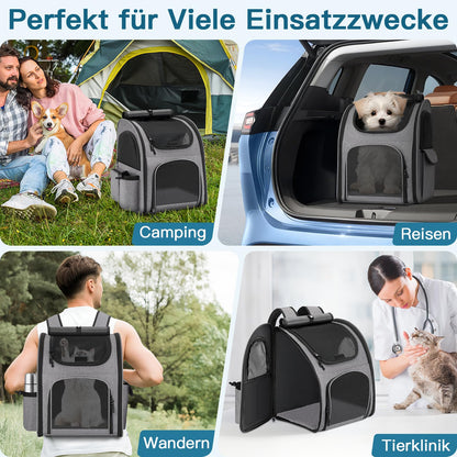 Quirlig Hunderucksack und Katzenrucksack bis 10 kg, faltbar, Grau