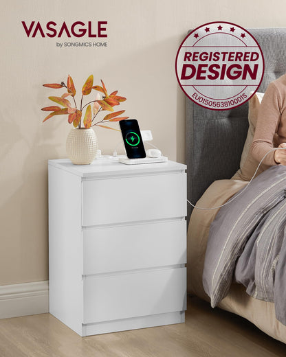 VASAGLE Kailyn Nachttisch Steckdosenleiste – 2er Set wolkenweiss