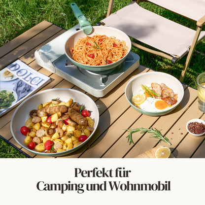 Redchef Keramik Pfannenset 6-teilig mit Abnehmbarem Griff Grün