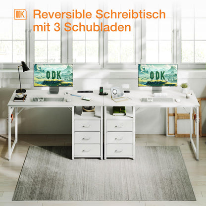 ODK Schreibtisch 120x48cm mit 3 Schubladen, Steckdosen, USB – Weiss