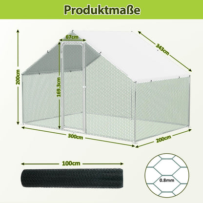 Izrielar XL Hühnerstall Freigehege - 3x2x2m Sicher & Robust