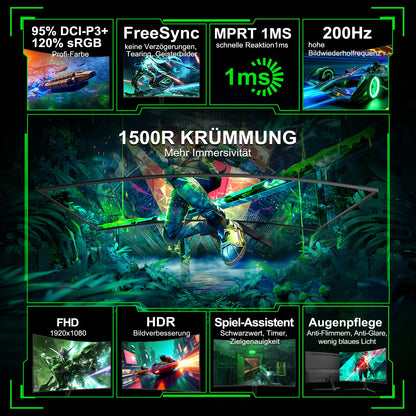 Minifire MFG27C1 Curved Gaming Monitor 27 Zoll 200Hz Full HD