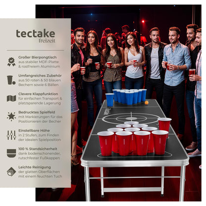 tectake Bierpong Tisch, klappbar, höhenverstellbar, mit 100 Bechern