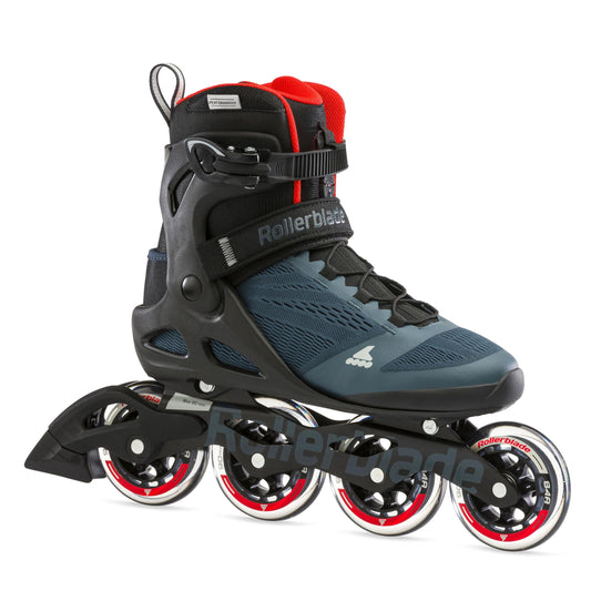 Rollerblade Macroblade 90 Inlineskates - Blau/Orange. Blaue und orangefarbene Inlineskates. Zum schnellen, komfortablen Fahren und für Fitness-orientiertes Training auf befestigten Wegen.
