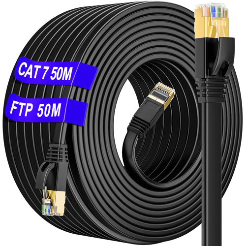 Soibke Netzwerkkabel Cat 7, 50 m, S/FTP, 10 Gbit/s, flach, Outdoor, RJ45-Stecker, wasserdicht