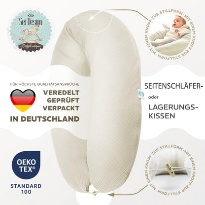Sei Design XXL Stillkissen 190x35 mit Musselin-Bezug aus Bio-Baumwolle