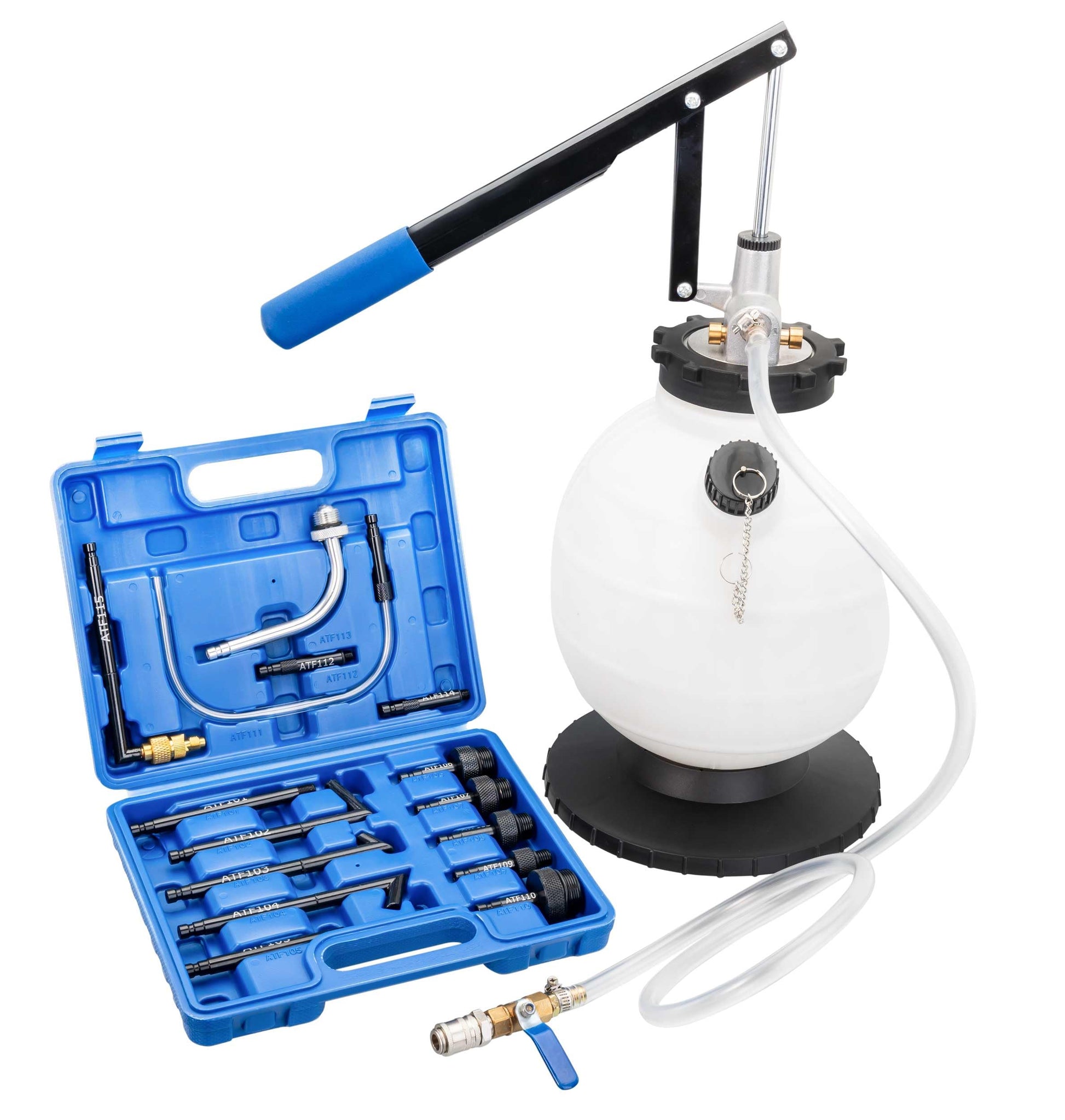 otgerlensker Manueller Öleinfüller Getriebeölpumpe 6L - 15 Adapter. Schwarze 6L-Pumpe. Befüllt Getriebe mit Öl mittels 15 Adaptern.