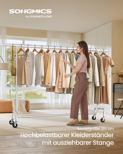 SONGMICS Kleiderständer auf Rollen - Hochbelastbar, Silber HSR176E01
