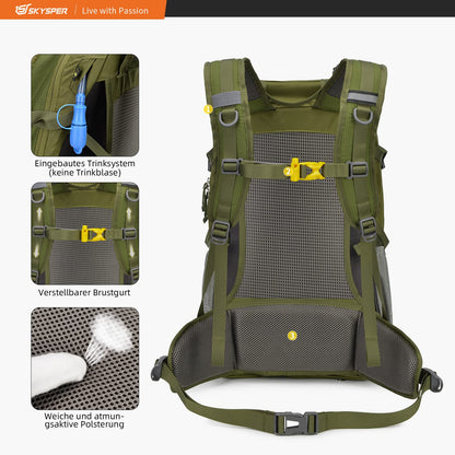 SKYSPER Wanderrucksack 30L, wasserfest, mit Netzrücken und Hüftgurt