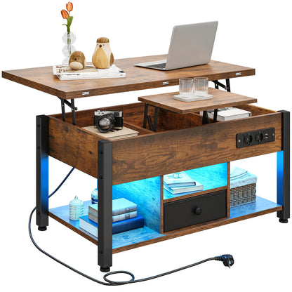 YITAHOME 4-in-1 Couchtisch höhenverstellbar - Vintage-Braun