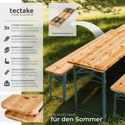 tectake Bierzeltgarnitur Klappbar Set - Tisch & 2 Bänke