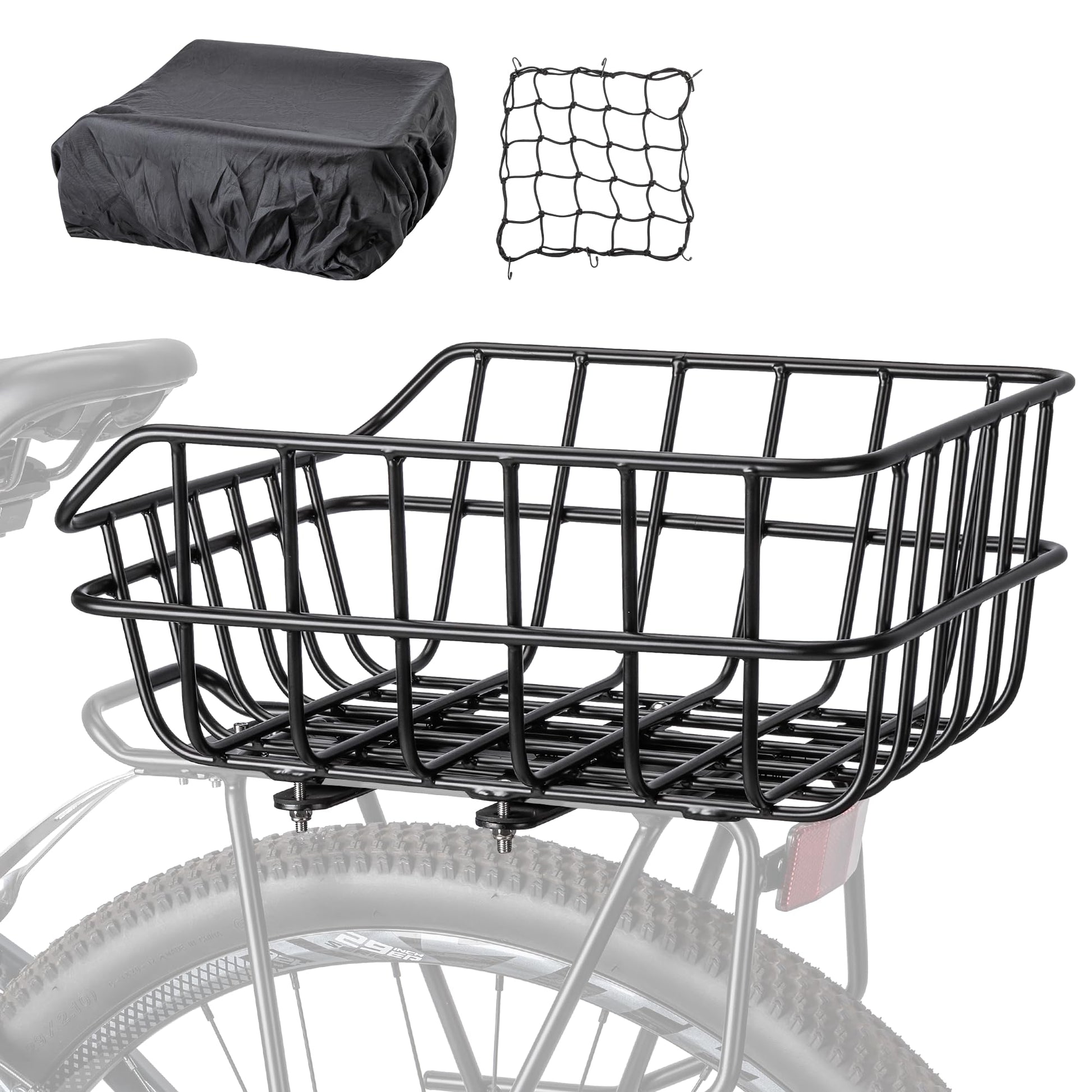 PINNAMAX Fahrradkorb hinten für Gepäckträger mit Netz, 18 L, schwarz, Aluminium-Wabenstruktur