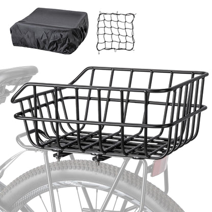 PINNAMAX Fahrradkorb hinten für Gepäckträger mit Netz, 18 L, schwarz, Aluminium-Wabenstruktur