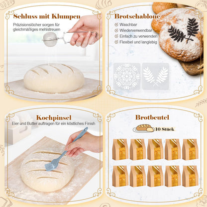 INNOCHEER Sauerteig Starter Set mit Gärkörbchen, 23 cm und 25 cm