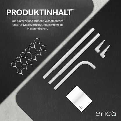 Erica Duschvorhangstange L-Form – Weiss, 70x90cm, Ohne Bohren