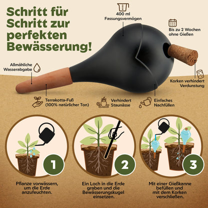 VITALLEO Bewässerungskugeln XL 400 ml, 6er-Set, schwarz