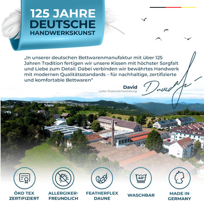 Glückstoff® Daunenkissen 3-Kammer 40x80 cm – Daunen & Federn Kopfkissen