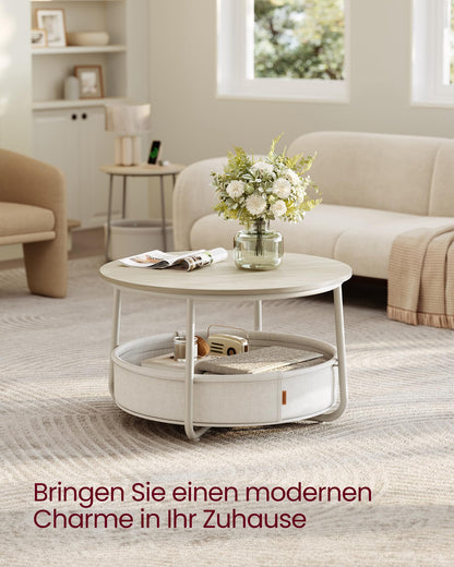 VASAGLE Couchtisch LCT244K01 rund mit Stauraum, naturbeige-cremeweiss