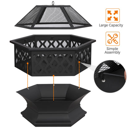 Yaheetech Feuerschale Ø 61cm Sechseckig mit Funkenschutz