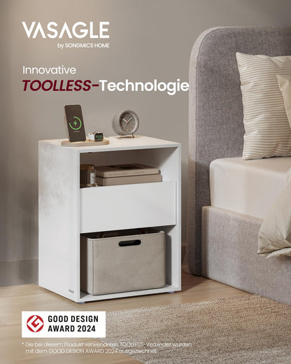 VASAGLE Nachttisch LET777W04 mit Ladefunktion und Schublade, mattweiss