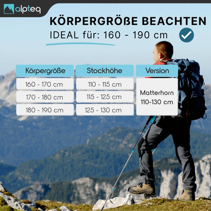 Alpteq Wanderstöcke faltbar Carbon Zicral Hybrid 110-130 cm Blue Teal