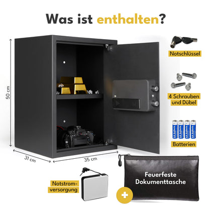 LEBENLANG 43L Möbeltresor – Fingerabdrucksensor & Zahlenschloss