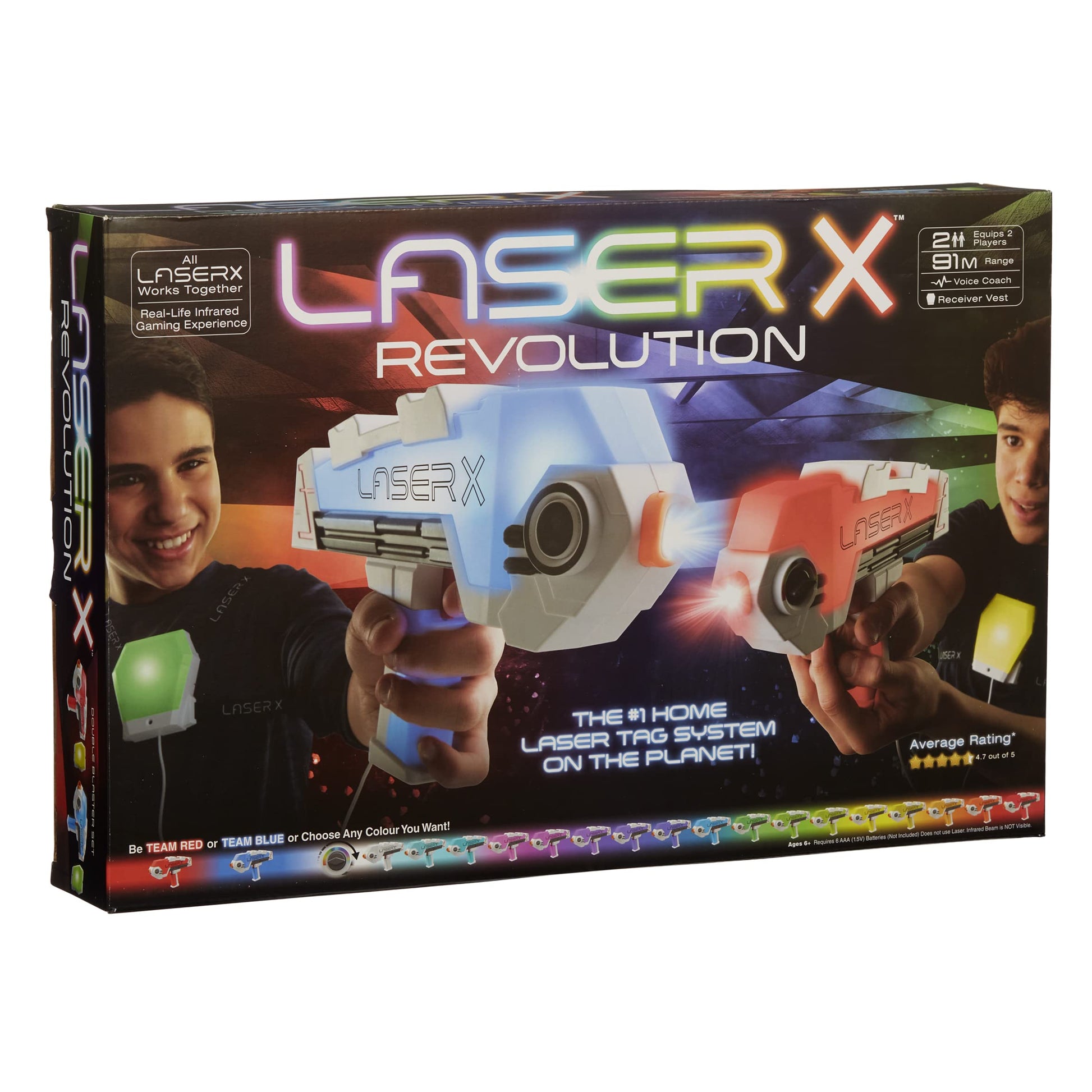 Laser X Revolution Double Blasters Laser Tag Set - Sunset Chevron. Zwei infrarote, gunförmige Blaster im Sunset Chevron-Design für interaktives Laser Tag.
