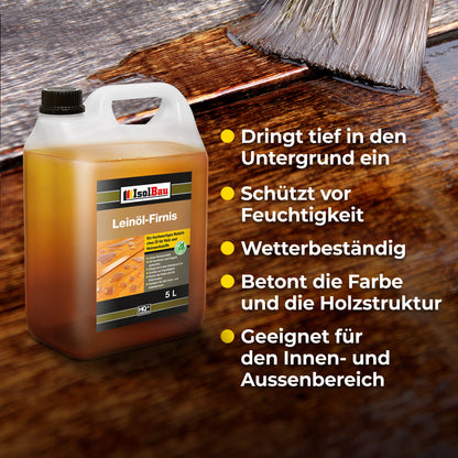 Isolbau Leinöl-Firnis Holzöl für Aussen und Innen – 4x5 Liter