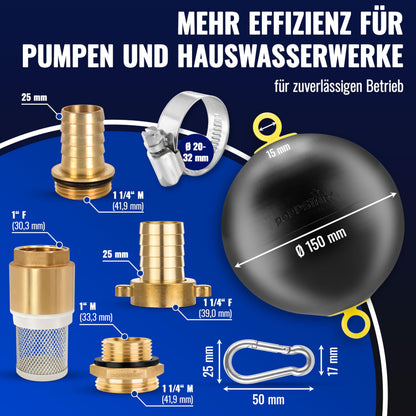 Poppstar Saugschlauch 1 Zoll 4 m mit Schwimmerkugel 6 Zoll, blau