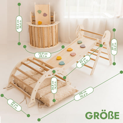 Goodevas 5-in-1 Montessori Klettergerüst Indoor aus Holz mit Rutsche – Kletterdreieck Montessori für Kinder ab 1 Jahr, Indoor Spielplatz Baby Kletterset, Indoor Kletterspielzeug Dreieck