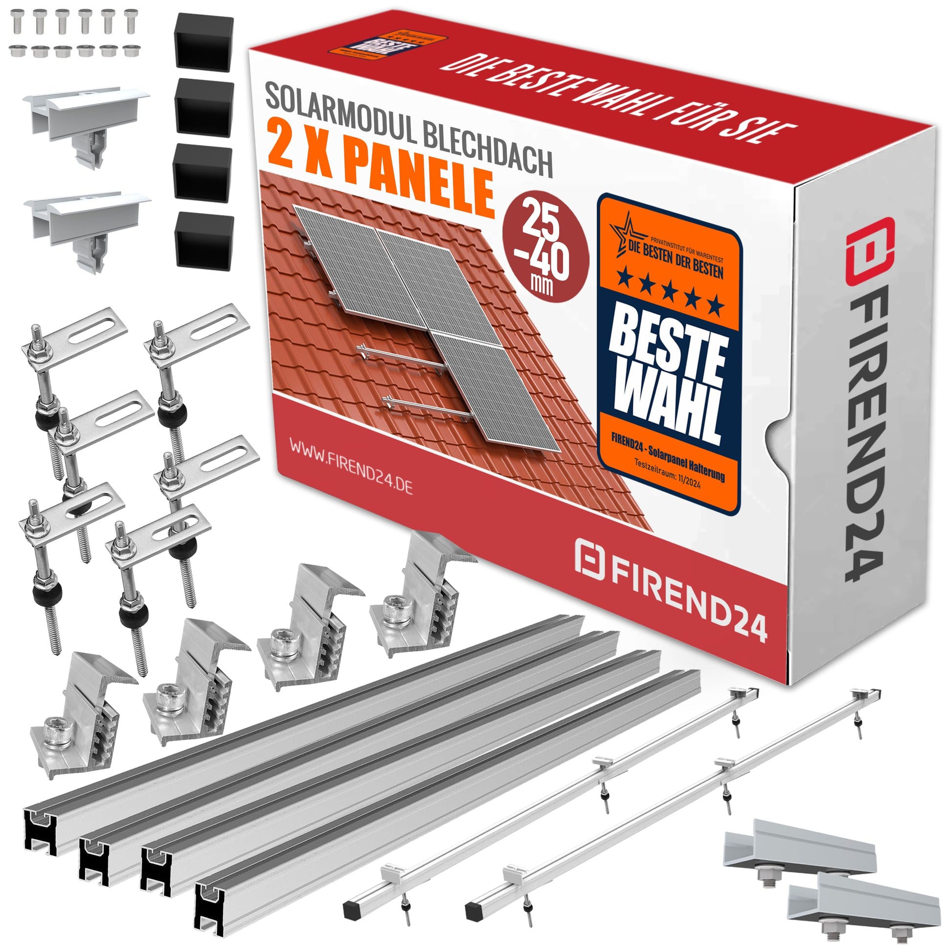 Solarpanel Dachhalterung Blechdach, Montage-Set für 2 Solarmodule mit Montageschienen, Klemmen und Stockschrauben