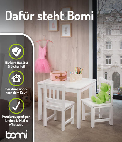 Bomi Kindersitzgruppe Amy Holz – Kindertisch Set 2 Stühle Weiss