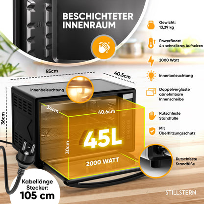 Stillstern Minibackofen Umluft 45L CYCLONE PRO+ Pizzaofen