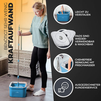 ALANBERG® Wischmopp Eimer Set 2-Kammer Bodenwischer – Blau