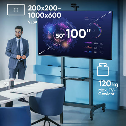 ONKRON TS1991-B TV Ständer rollbar für 50-100 Zoll – Schwarz