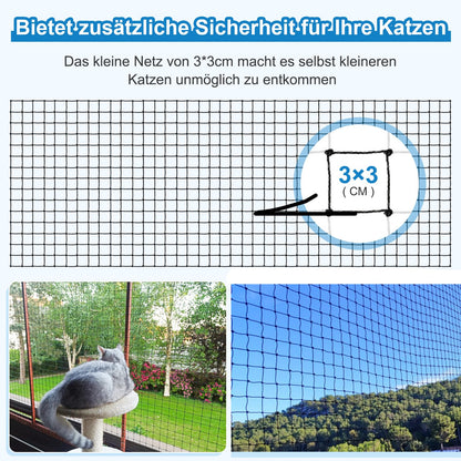 Aystkniet Katzennetz Balkon 10x2 m, drahtverstärkt und UV-beständig