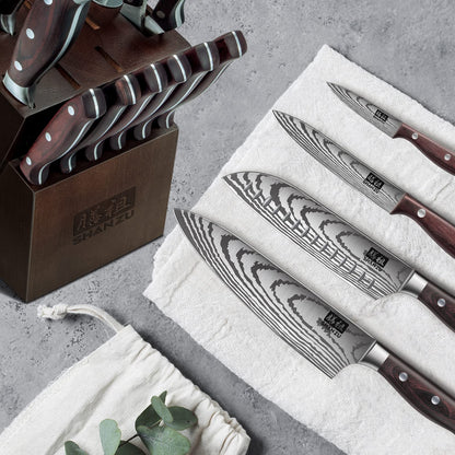 SHAN ZU Messerset 16-teilig – Küchenmesser Set mit Block