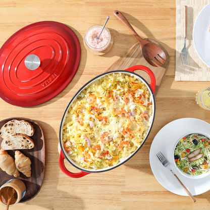 Velaze Ovaler Gusseisen Bräter Emaille 34cm 7L – mit Deckel