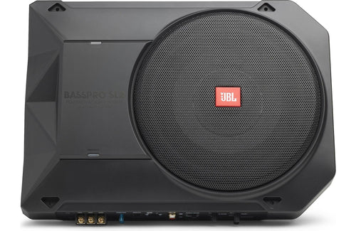 JBL BassPro SL2 Aktiv Subwoofer Car Hifi Untersitz Schwarz. Flacher, schwarzer Aktiv-Subwoofer für tiefe Frequenzen im Auto, Untersitz-Einbau.
