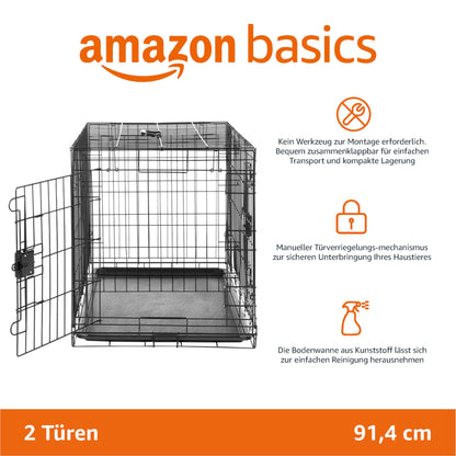Amazon Basics Zusammenklappbarer Hundekäfig – Schwarz L (91 cm)