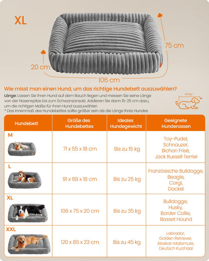 Feandrea Hundebett, waschbar, 106 x 75 x 20 cm, taubengrau