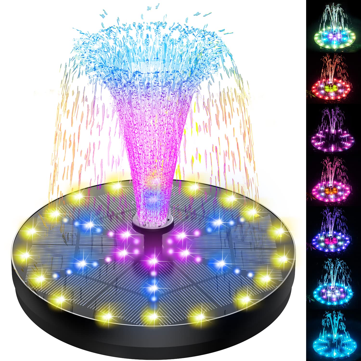 SZMP Solar Springbrunnen 4W mit 4000 mAh Akku und 60 LED, schwimmende Fontäne für Vogelbad und Teich