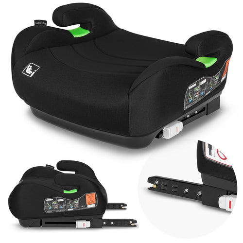 Lionelo Luuk Fix i-Size Kindersitzerhöhung mit ISOFIX, 125–150 cm in Schwarz mit Armlehnen