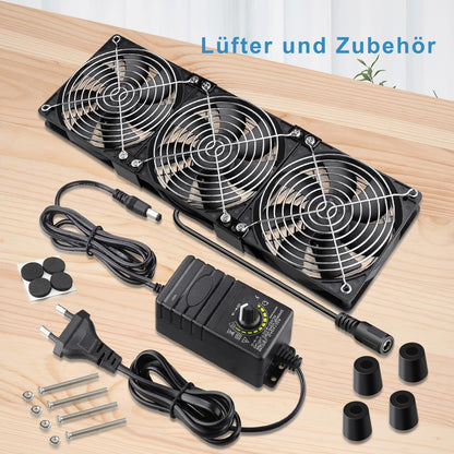 GDSTIME 3x 120mm Gehäuselüfter Set 230V - Einstellbare Geschwindigkeit