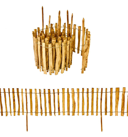 MC.Sammler Staketenzaun aus Haselnussholz, 35 x 500 cm, imprägniert – gespaltene Latten mit verzinktem Draht
