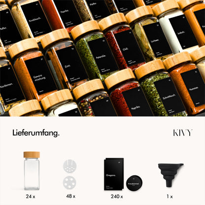 KIVY Gewürzgläser mit Streueinsatz, 24er-Set, 120 ml, Bambusdeckel