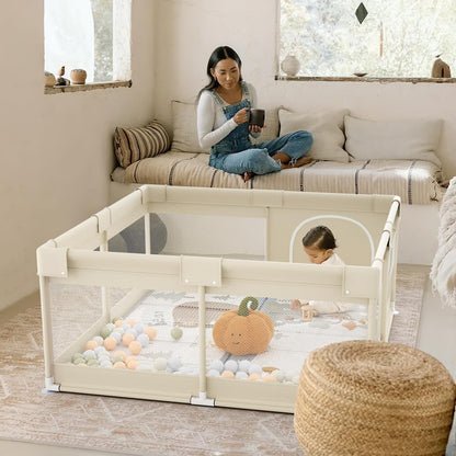 Fodoss Baby Laufgitter 120x120cm mit Matratze – Beige