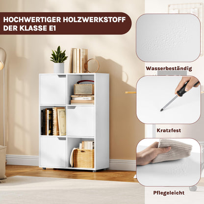 WOLTU Bücherregal mit 3 Türen und 6 Fächern, 59,6 x 91 x 29 cm