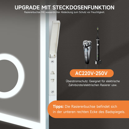 YOLEO LED Badspiegel 80x60cm mit Steckdose & beschlagfrei